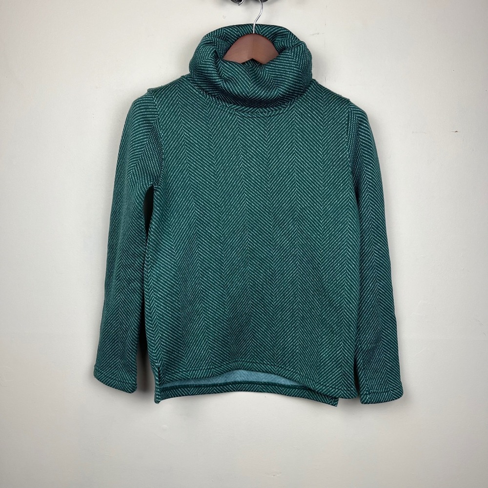 J.Crew Funnel Neck Fleece Pullover Small Green Herringbone Heritage Prep H1549